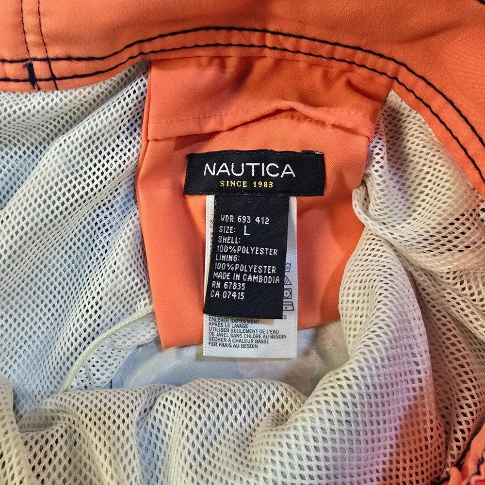 Nautica Mens Swim Trunks Large Navy Blue‎ Coral Fish Aquatic Print Board Shorts